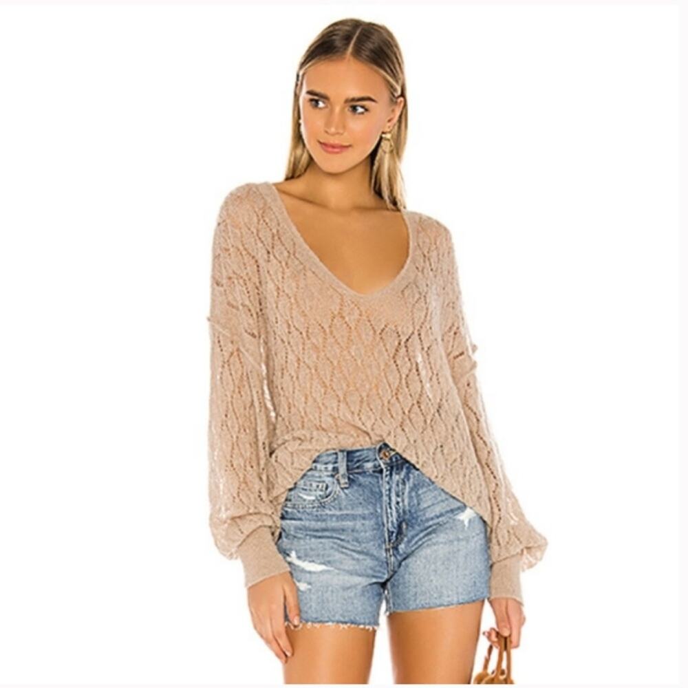 Free People Say Hello Sweater Taupe Brown Size Medium